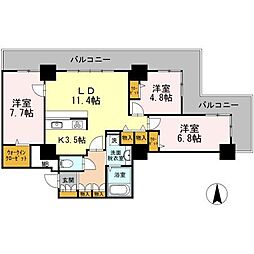 品川シーサイドビュータワー1 3LDKの間取図画像