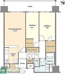 BPRレジデンス三田伊皿子坂 2LDKの間取図画像