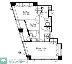 パークキューブ目黒タワー 2LDKの間取図画像