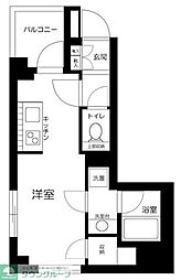 エスコートノヴェル白金高輪 ワンルームの間取図画像