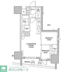 ザ・パークハビオ大森町 9階2LDKの間取り