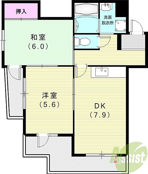 エスポワール武庫之荘II ｜兵庫県尼崎市南武庫之荘2丁目(賃貸マンション2DK・2階・45.06㎡)の写真 その2