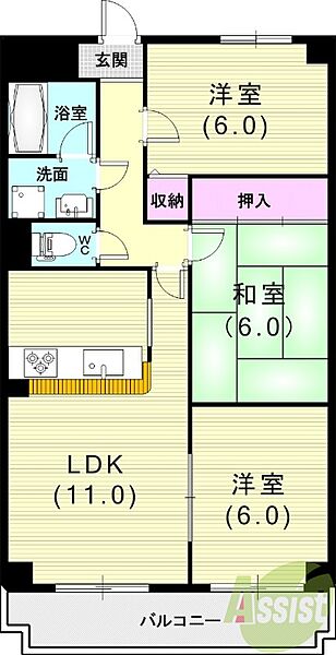 ロイヤルシャトー門戸 ｜兵庫県西宮市門戸東町(賃貸マンション3LDK・3階・66.96㎡)の写真 その2