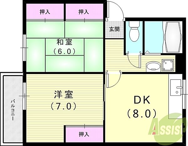 シティハイム橋本第6AP ｜兵庫県尼崎市東七松町1丁目(賃貸アパート2DK・2階・52.00㎡)の写真 その2