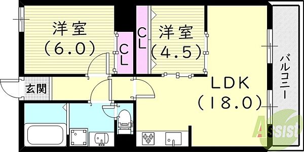 グロリオーサ甲東 ｜兵庫県西宮市下大市東町(賃貸マンション2LDK・1階・63.20㎡)の写真 その2