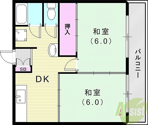 さかえハイム ｜兵庫県尼崎市上ノ島町1丁目(賃貸マンション2DK・4階・43.63㎡)の写真 その2