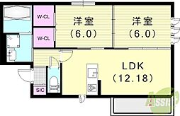 (仮称)尼崎市稲葉荘1丁目新築アパート 2階2LDKの間取り