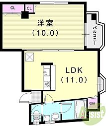 横山ビル 3階1LDKの間取り