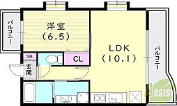 ラディウス武庫之荘 2階1LDKの間取り