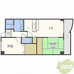 レシオ西園田 3階2LDKの間取り