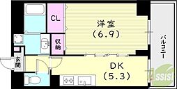 グランデル武庫之荘 1DKの間取図画像