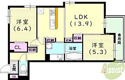 CALME尼崎 2LDKの間取図画像