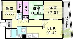 ドエル食満 3DKの間取図画像