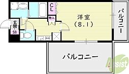 RESIDIA甲東園 1Kの間取図画像