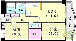 タッチ塚口 2LDKの間取図画像