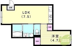 フラッツ西立花 1LDKの間取図画像
