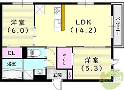 D-room立花 2LDKの間取図画像