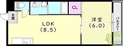 グレスト元町 1LDKの間取図画像