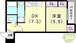 フジパレス西宮甲東園II番館 1DKの間取図画像