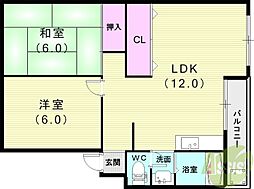 クローカスハイツ 2LDKの間取図画像