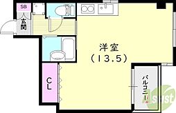 エレガンス白鳥 1Kの間取図画像