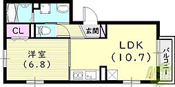 リレント西宮北口 1LDKの間取図画像