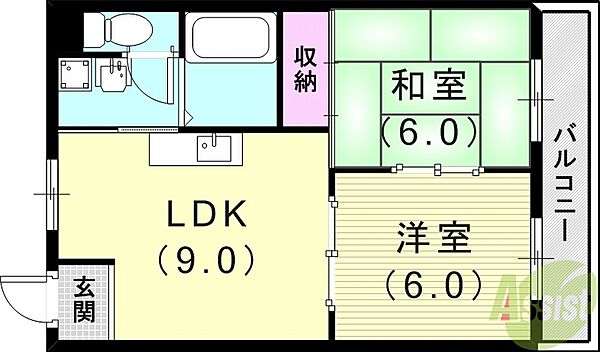 ホーク武庫之荘 ｜兵庫県尼崎市南武庫之荘8丁目(賃貸マンション2LDK・4階・40.00㎡)の写真 その2