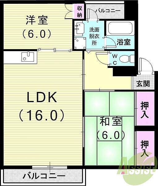 ハイツ瓦木 ｜兵庫県西宮市中島町(賃貸マンション2LDK・2階・63.15㎡)の写真 その2