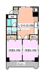 オーズフィールド 9階2LDKの間取り