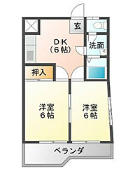 赤羽ハイツ 2DKの間取図画像
