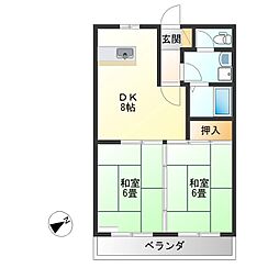 プラチナパレス宇都宮 2DKの間取図画像