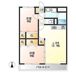 キング・ペレ 2LDKの間取図画像