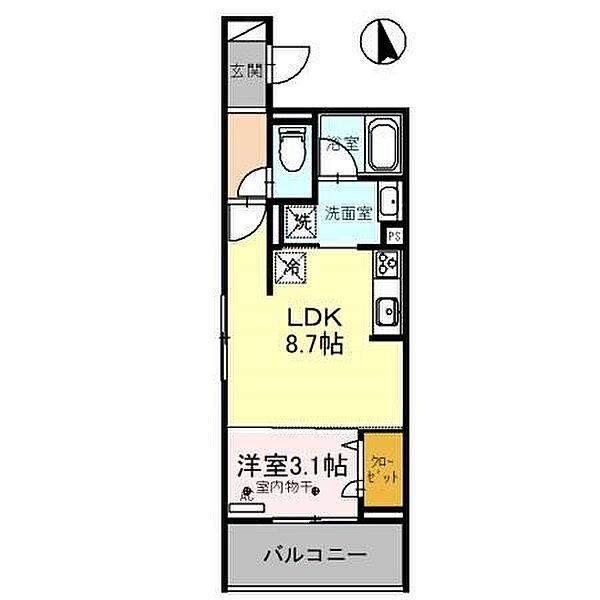 Presso-U 201｜栃木県宇都宮市東宿郷２丁目(賃貸アパート1LDK・2階・32.26㎡)の写真 その2