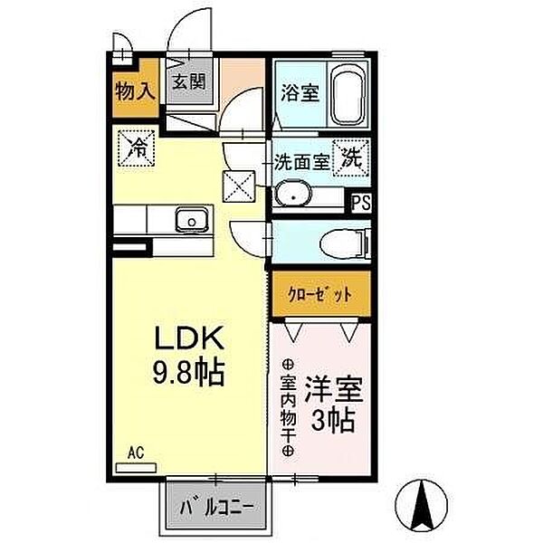 グランモアインターパーク 101｜栃木県宇都宮市インターパーク３丁目(賃貸アパート1LDK・1階・33.61㎡)の写真 その2