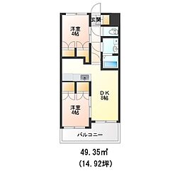 グランドハイツ睦町 2DKの間取図画像