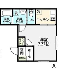 東急東横線 大倉山駅 徒歩15分の賃貸アパート 1階1Kの間取り