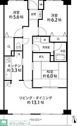 岸根公園ハイツ 3LDKの間取図画像