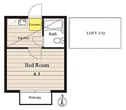 シャンブルイグレク 1Kの間取図画像