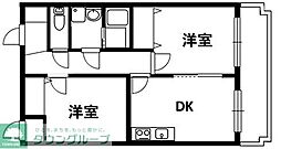 コスモリード横浜反町 2DKの間取図画像