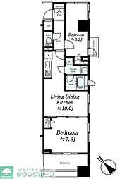 エルエー・プライル新横浜 2LDKの間取図画像