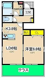 クレストヒル山下B 1LDKの間取図画像