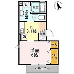 メゾンソレイユ 1Kの間取図画像