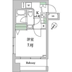 リクレイシア西横浜 11階1Kの間取り