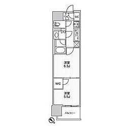 WORVE横浜伊勢佐木町 2Kの間取図画像
