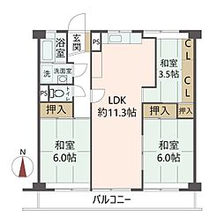 大和サニーハイツ高槻4棟 3LDKの間取図画像