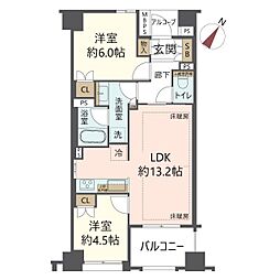 ワコーレ神戸山本通ベルヴェツィオ 2LDKの間取図画像