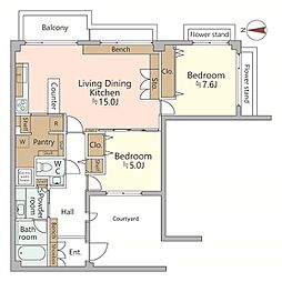 御影山手アーバンライフ 2LDKの間取図画像