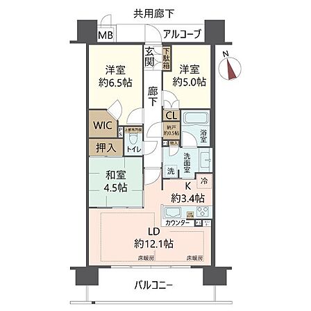 室内、丁寧にご利用中です。廊下収納として「納戸」、洋室約6.5帖には「WIC」が設置されています。