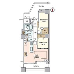 ジオタワー京町堀 2LDKの間取図画像