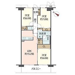 ジオ茨木学園町六番館 3LDKの間取り